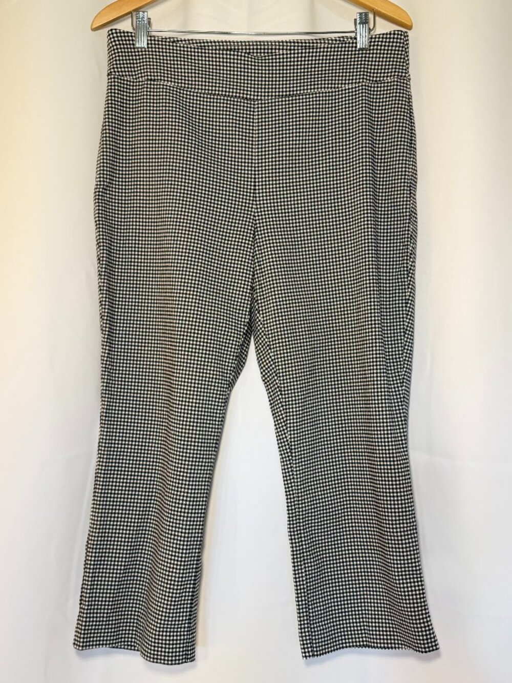 Croft & Barrow Pull-On Stretch Pants Womens 14 Black Houndstooth Check Crop EUC
